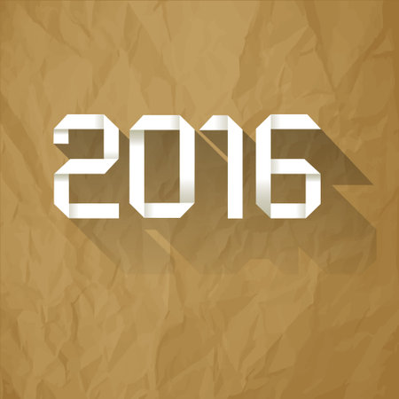 Origami 2016 symbol on a crumpled paper brown background.