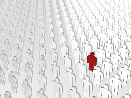 Abstract individuality, uniqueness and Leadership business concept: single red 3D people figure in...