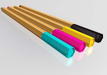 CMYK 4 fine liners diagonal cyan magenta yellow keyの写真素材