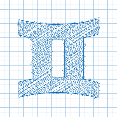 Gemini, 21 May - 20 June. HOROSCOPE SIGNS OF THE ZODIAC - Ballpen blue scribble on a checkered paper background.のイラスト素材