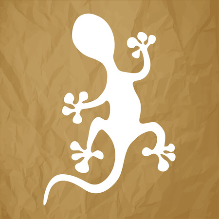 Gecko silhouette white on a crumpled paper brown background.のイラスト素材