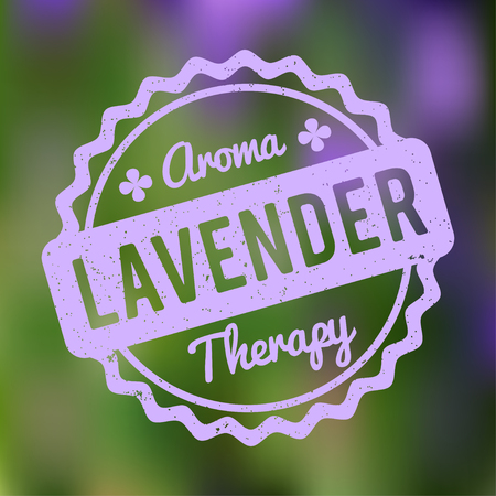 Lavender rubber stamp on a green bokeh background.のイラスト素材