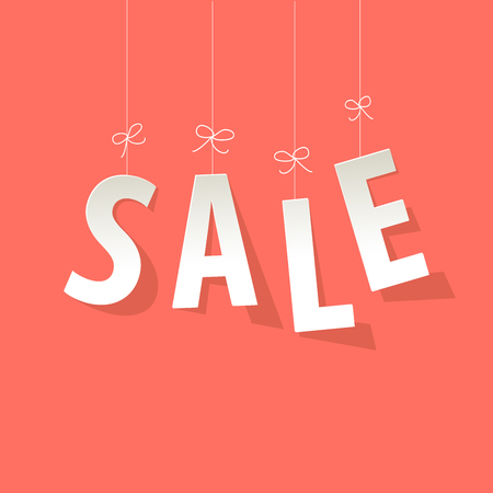 SALE paper letters hanging on threads on a coral color backgroundのイラスト素材