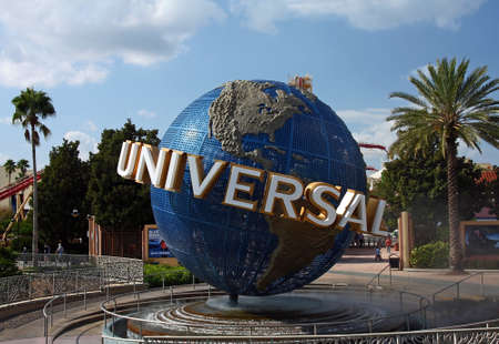 ORLANDO - NOV 16: Taken in Orlando, Florida,  November 16, 2010. A view of the Universal Studios theme park globe at the entrance to the theme park.のeditorial素材