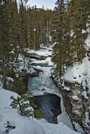 Winter Waterfall in Johnston Canyonの写真素材