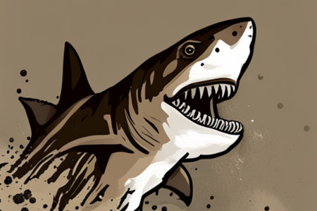 illustration of a great white shark on a grunge background.の素材
