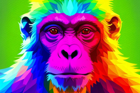 Gorilla in rainbow colors. Polygonal vector illustration.の素材