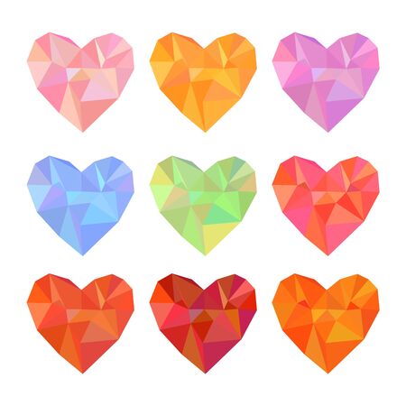 Low poly hearts set, isolated on white backgroundのイラスト素材