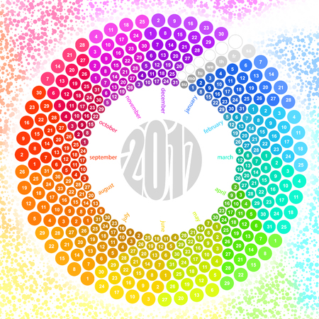 Round calendar 2017 in the colors of the spectrum on dots background.のイラスト素材