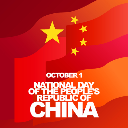 Vector greeting card for National Day of the People's Republic of China, October 1. Red flag and gold stars.のイラスト素材