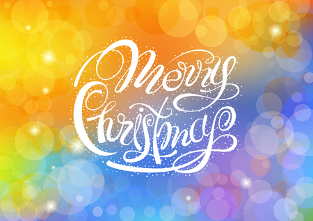 Lettering Merry Christmas on red bokeh background. Vector illustration.のイラスト素材