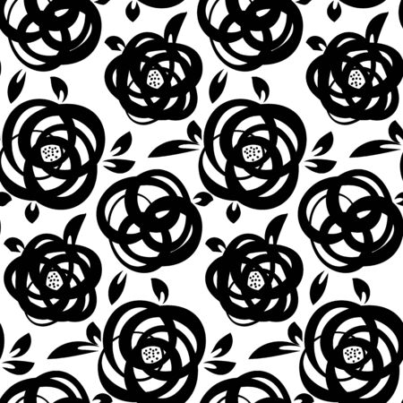 Seamless abstract floral background. Black and white roses.のイラスト素材