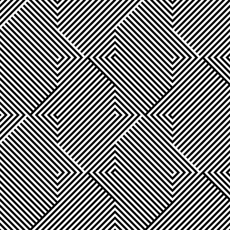 Abstract vector seamless op art pattern with rhombus. Monochrome graphic black and white ornament....