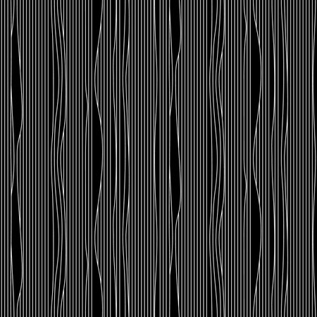 Abstract vector seamless moire pattern with waving curling lines. Monochrome  graphic black and...