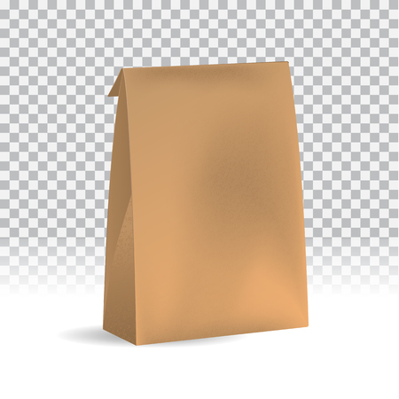 Food snack pack on transparent background. Blank craft paper packaging mock up can be use for template your design, promo, adv. Vector illustration gradient mesh. object for brandingのイラスト素材