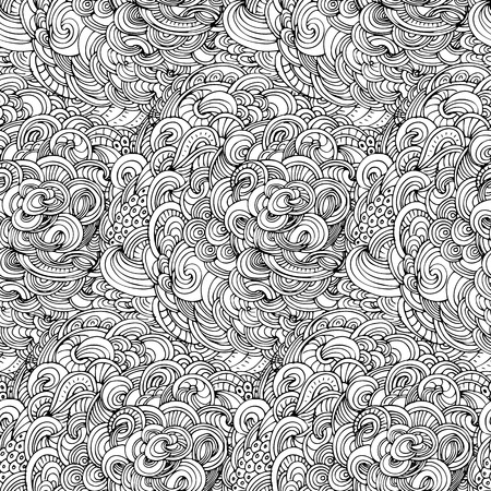 Seamless abstract doodle curly pattern. Hand drawing vector illustration. Repeating monochrome endless texture.のイラスト素材