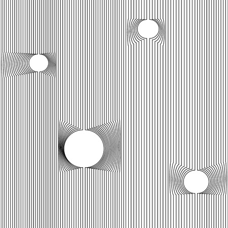 Abstract vector seamless moire pattern with waving curling lines. Monochrome  graphic black and white ornament. Striped repeating texture.のイラスト素材