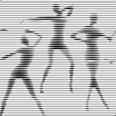 Abstract vector seamless op art pattern with women silhouettes. Monochrome  graphic black and white ornament.のイラスト素材