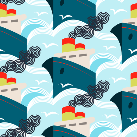 A Seamless vintage art deco vector pattern. Summer travel cruise ships.のイラスト素材