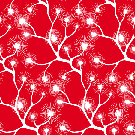 Seamless abstract pattern from pine branches on a red background in Japanese styleのイラスト素材
