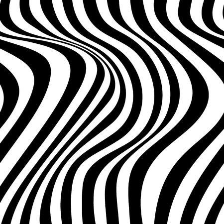 Abstract vector seamless op art pattern with waving curling lines. Monochrome  graphic black and white ornament.のイラスト素材