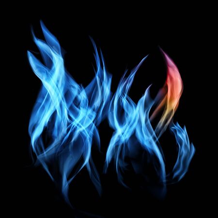 Gas flame of burning fire over black backgroundの写真素材