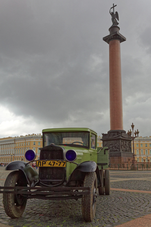 SAINT-PETERSBURG, RUSSIA - 11 AUGUST 2017: Original soviet military equipment and tanks on Palace Square, St. Petersburg, Russiaのeditorial素材