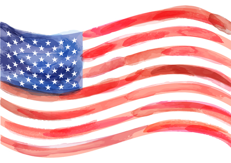 hand-drawn watercolor vector flag of America on white background. Vector illustration created with custom brushes, not auto-tracingのイラスト素材