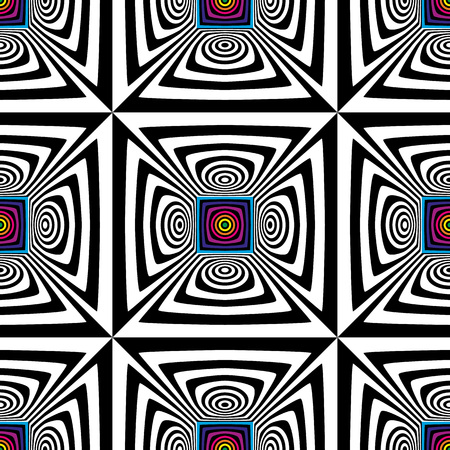 Abstract vector seamless op art pattern. Colorful pop art, graphic ornament. Optical illusionのイラスト素材