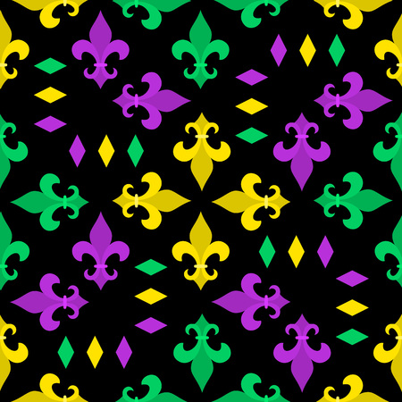 Seamless pattern with heraldic fleur de lis flowers. Vector background for the Mardi Gras festivalの写真素材