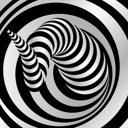 Black and white wave lines background. Abstract optical illusion backdrop. Op art vector illustrationの写真素材