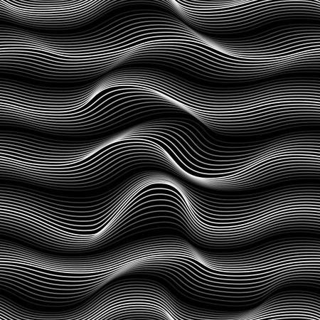 Abstract vector seamless moire pattern with lines. Monochrome graphic black and white ornament....