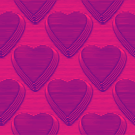 Abstract vector hearts seamless moire pattern with linesのイラスト素材