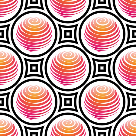 Abstract vector seamless op art pattern. Colorful pop art, graphic ornament. Optical illusionのイラスト素材