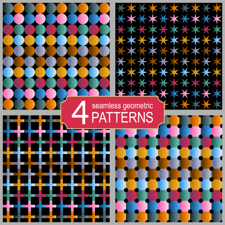 Seamless ornamental tribal patterns set. Vintage multicolor ethnic boho backdropのイラスト素材