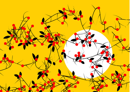 Vector tangled branches with berries. Elements of design in japan styleのイラスト素材