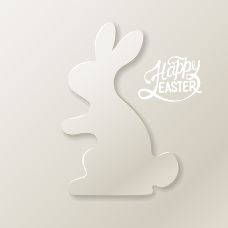 Happy Easter card with rabbit silhouette on bright background. Happy Easter lettering. Vector illustration.のイラスト素材