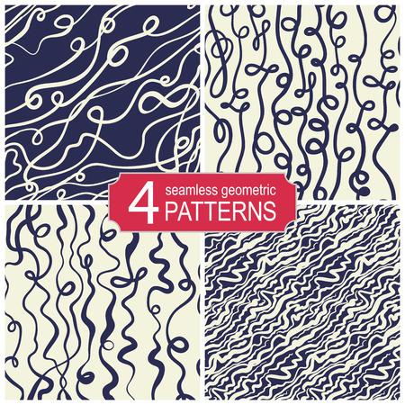 Set of seamless abstract lines vector patterns. Vintage fashion style.のイラスト素材