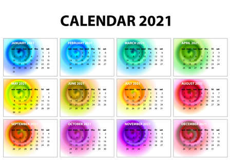 Calendar wall planner for the 2021 year. Colorful vector set. Template for your design.のイラスト素材