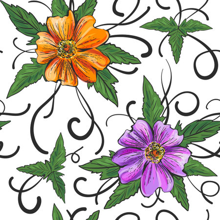 Seamless flowers background. Abstract leaves. Vector pattern.