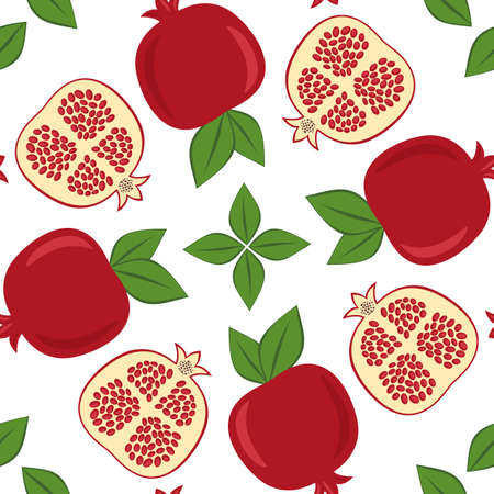 Seamless vector pattern pomegranate background. Exotic tropical fruit garnet seamless pattern.のイラスト素材