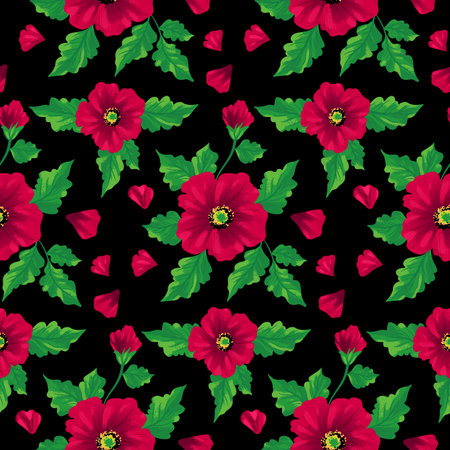 Seamless flowers Rosa canina backgorund. Hand drawing sketch. Vector patternのイラスト素材