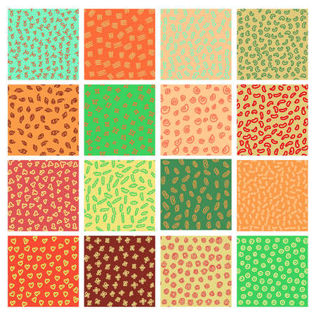 Abstract seamless pattern vector set with different hand painted elements in memphis style.のイラスト素材