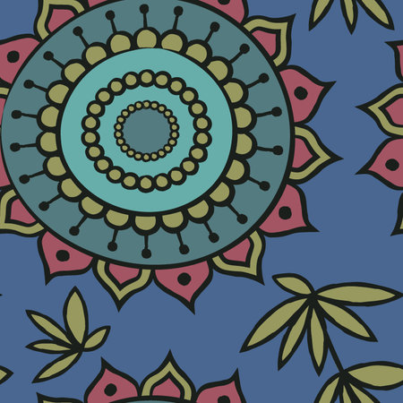 This richly colored hand drawn pattern is a seamless, scalable vector, making it ideal for backgrounds, textiles, gift-wrapping, decorative paper, backgrounds, greeting cards & morのイラスト素材