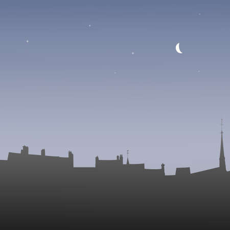 Silhouettes roofs at dawn, urban landscape, vector illustrationの写真素材