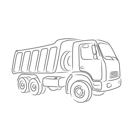 Isolated outline of tipper on the white background, vector illustrationのイラスト素材