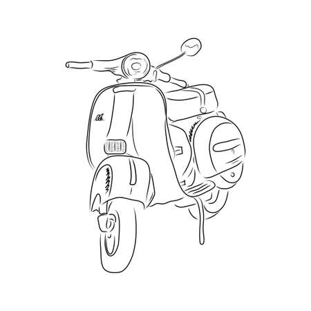 Outline of scooter isolated on white background. Hand-drawn sketch. Art vector illustration for your designの写真素材