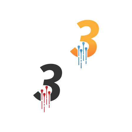 Number 3  simple  tech logo with circuit lines style icon templateのイラスト素材