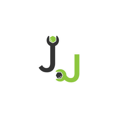Letter J  logo icon forming a wrench and bolt design conceptのイラスト素材