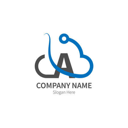 Letter A  combined with cloud technology icon logo illustrationのイラスト素材